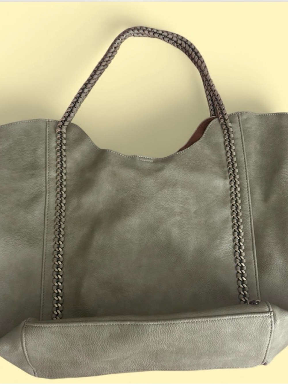Braided-Handle Tote Bag in Sage Green